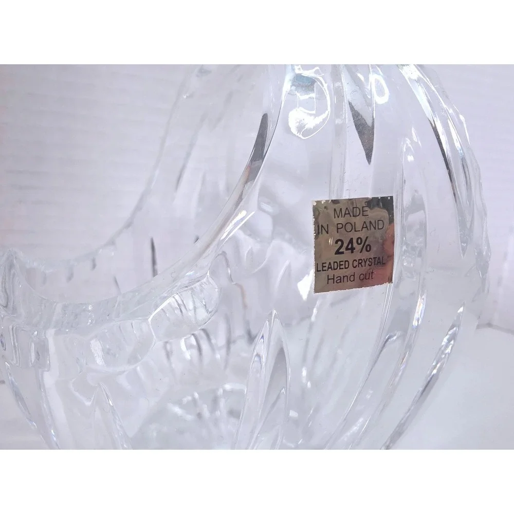 Vintage 24% Leaded Crystal Hand Cut Basket Made in Poland Swirl Pattern 6in